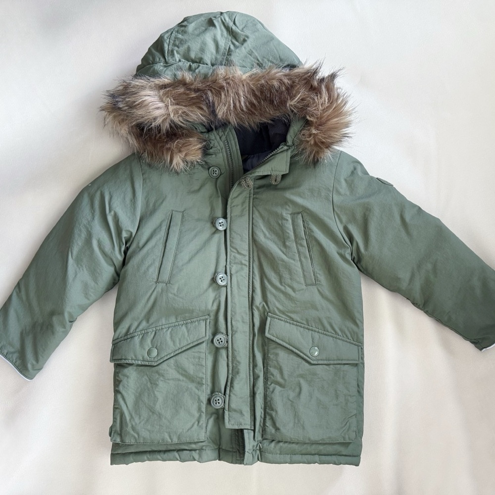GAP Olive Parka with Faux Fur Hood